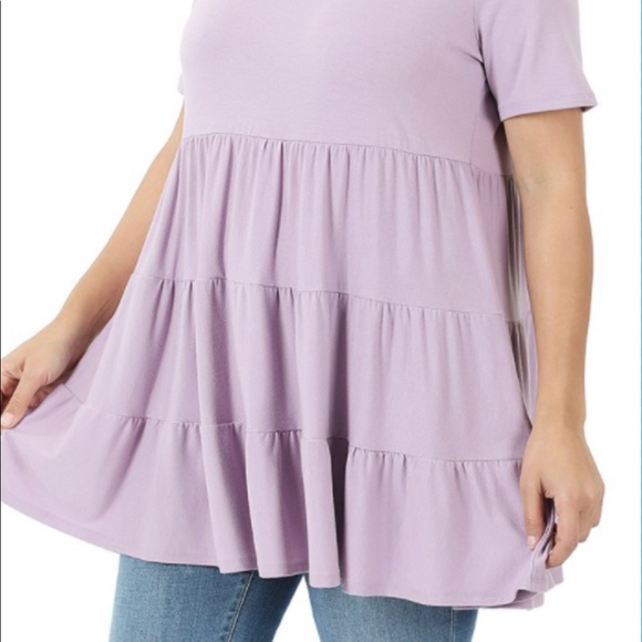 ONLY Sz 1X LEFT - NEW Short sleeve tiered ruffle tunic - lavender - Picture 2 of 2